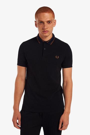 Black Fred Perry Medal Stripe Polo Men's Shirts | PH 1510FDNM